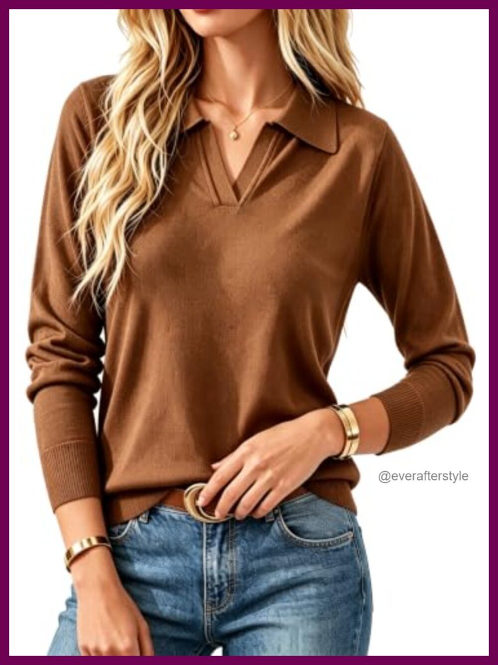 Halife Womens Polo Sweater Lightweight Knit V-Neck Pullover Top
